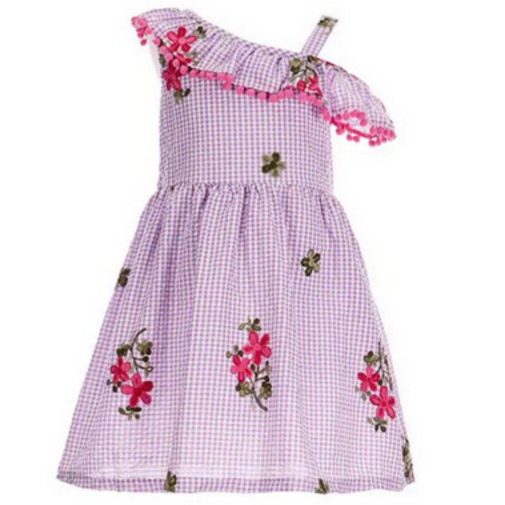 🌸Rare Editions One-Shoulder Gingerham Embroidered Dress ~ Size 16 ~ Lilac ~ NWT